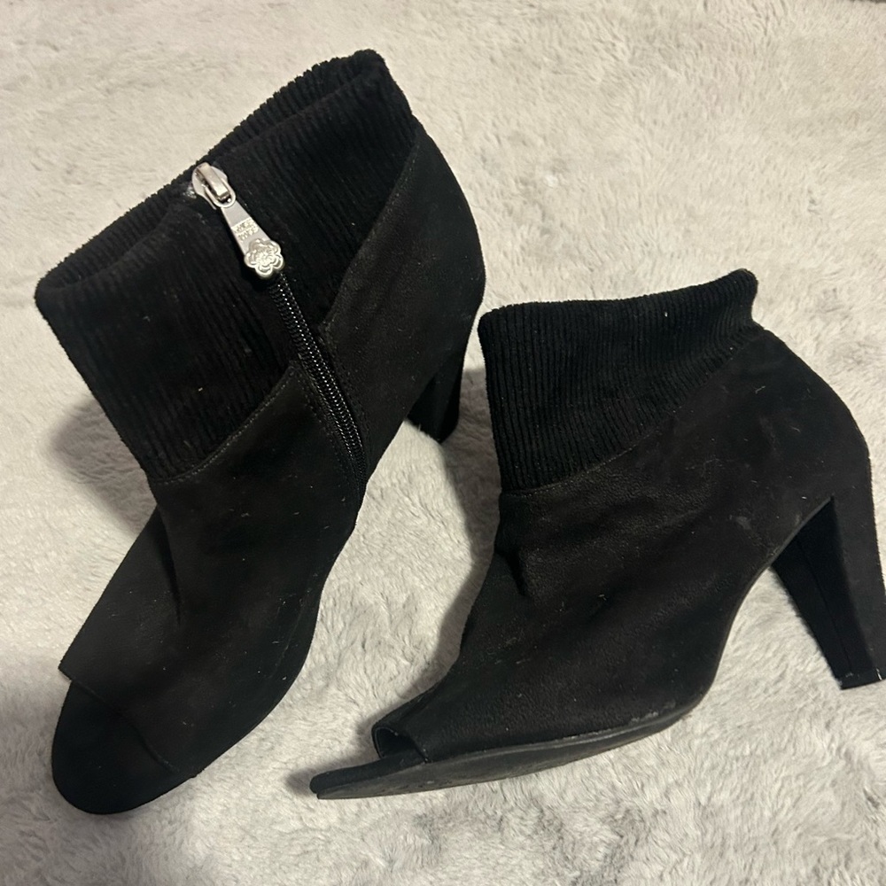 Peep toe black booties